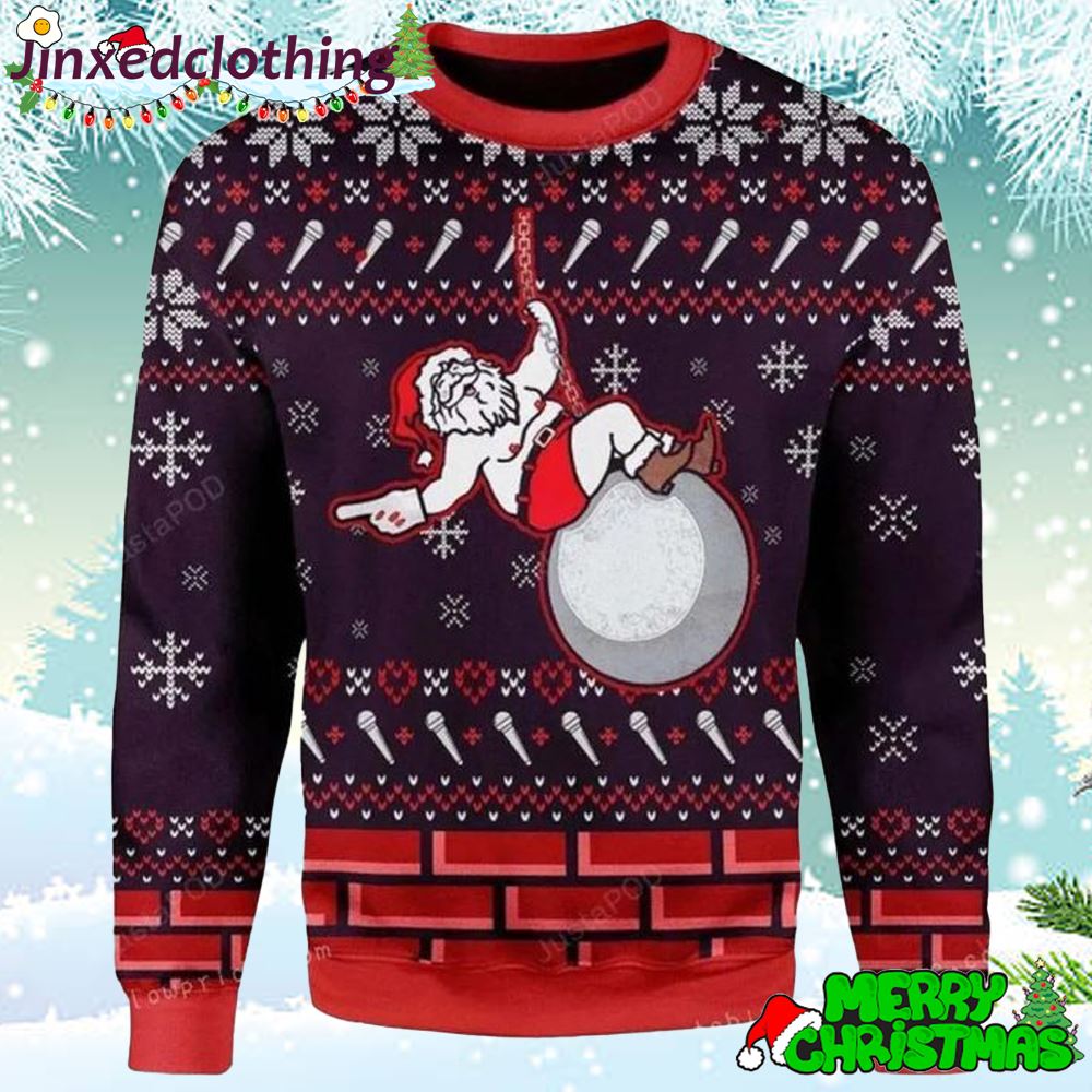 Merry Christmas Santa Wrecking Ball Ugly Sweater Christmas Party 